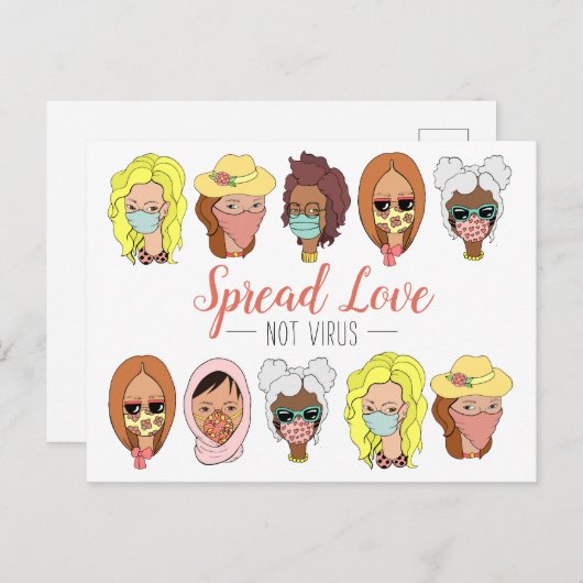 可愛いカラフル衣服マスクがウイルスではなく愛を広げる ポストカード (正面/裏面)