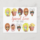可愛いカラフル衣服マスクがウイルスではなく愛を広げる ポストカード (正面)