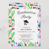 可愛いカラフル装飾花卒業会 招待状 (正面/裏面)