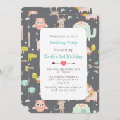 可愛いカラフル野獣バースデーパーティー招待状 招待状 (正面/裏面)