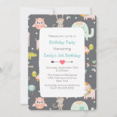 可愛いカラフル野獣バースデーパーティー招待状 招待状 (正面)