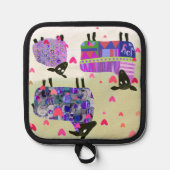 可愛いカラフル陽気な羊とハートオーブンミット 鍋敷き (正面)