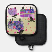 可愛いカラフル陽気な羊とハートオーブンミット 鍋敷き (正面/裏面)