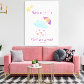 可愛いカラフル雲の傘誕生日カード キャンバスプリント (インサイチュ (リビング))