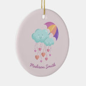 可愛いカラフル雲の傘誕生日カード セラミックオーナメント (右)
