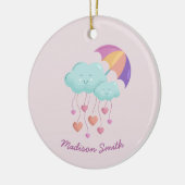 可愛いカラフル雲の傘誕生日カード セラミックオーナメント (左)