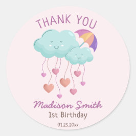 可愛いカラフル雲の傘誕生日カード ラウンドシール