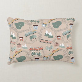 可愛いカラフル電車で子どもたちを追うパターン アクセントクッション