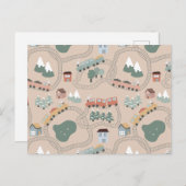 可愛いカラフル電車で子どもたちを追うパターン シーズンポストカード (正面/裏面)