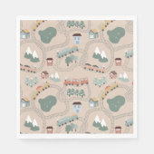 可愛いカラフル電車で子どもたちを追うパターン スタンダードランチョンナプキン (正面)