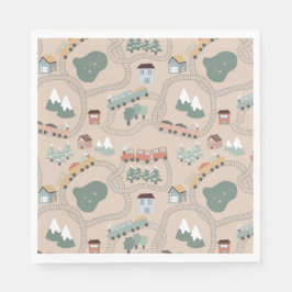 可愛いカラフル電車で子どもたちを追うパターン スタンダードランチョンナプキン