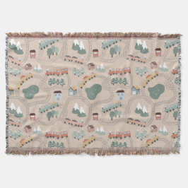 可愛いカラフル電車で子どもたちを追うパターン スローブランケット