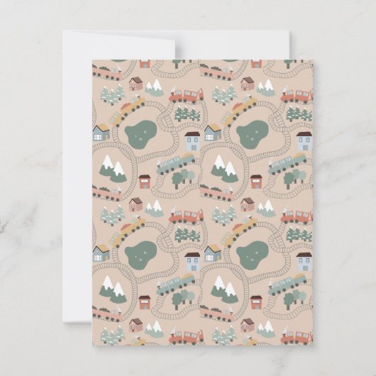 可愛いカラフル電車で子どもたちを追うパターン ノートカード (裏面)