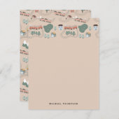 可愛いカラフル電車で子どもたちを追うパターン ノートカード (正面/裏面)