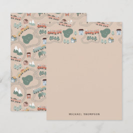 可愛いカラフル電車で子どもたちを追うパターン ノートカード