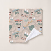 可愛いカラフル電車で子どもたちを追うパターン バスタオルセット (ウォッシュタオル)