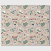 可愛いカラフル電車で子どもたちを追うパターン ラッピングペーパー (フラット)