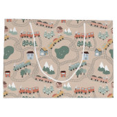 可愛いカラフル電車で子どもたちを追うパターン ラージペーパーバッグ (裏面)