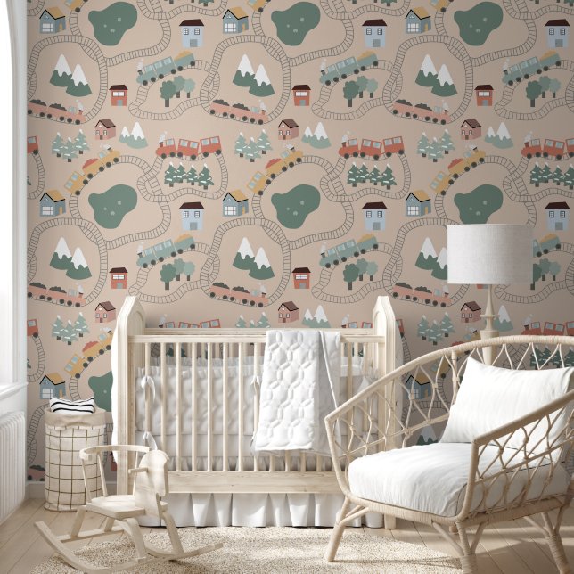 可愛いカラフル電車で子どもたちを追うパターン 壁紙 (キッズ)