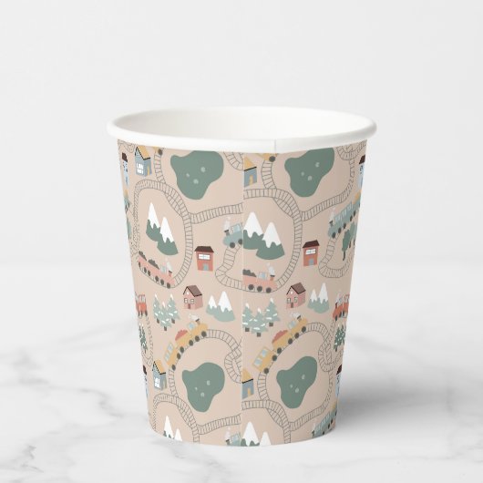 可愛いカラフル電車で子どもたちを追うパターン 紙コップ (右)