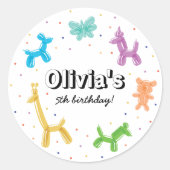 可愛いカラフル風船の動物の誕生日パーティー ラウンドシール (正面)