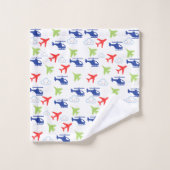 可愛いカラフル飛行機と雲の飛行士おもしろい ウォッシュタオル (ウォッシュタオル)