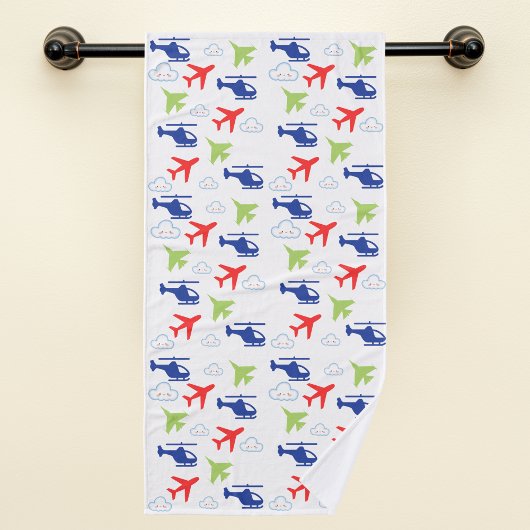 可愛いカラフル飛行機と雲の飛行士おもしろい ハンドタオル