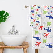 可愛いカラフル飛行機と雲の飛行士おもしろい バスタオルセット