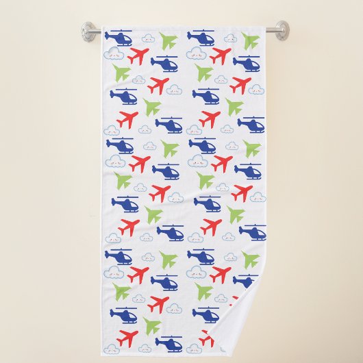 可愛いカラフル飛行機と雲の飛行士おもしろい バスタオル