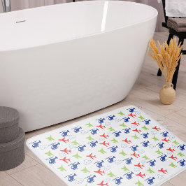 可愛いカラフル飛行機と雲の飛行士おもしろい バスマット