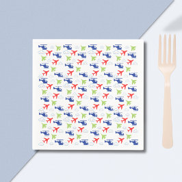 可愛いカラフル飛行機&雲飛び機 スタンダードカクテルナプキン
