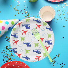 可愛いカラフル飛行機&雲飛び機 ペーパープレート