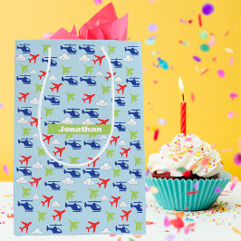 可愛いカラフル飛行機&雲飛び機 ミディアムペーパーバッグ