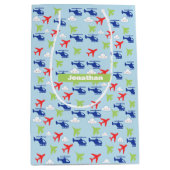 可愛いカラフル飛行機&雲飛び機 ミディアムペーパーバッグ (正面)