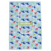 可愛いカラフル飛行機&雲飛び機 ミディアムペーパーバッグ (裏面)