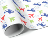 可愛いカラフル飛行機&雲、アビエーター誕生日 ラッピングペーパー (ロールコーナー)