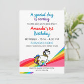 可愛いカラフル魔法の虹ユニコーンの誕生日 招待状 (スタンド正面)