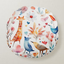 可愛いカラフル鳥獣の花枕の周り