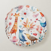 可愛いカラフル鳥獣の花枕の周り ラウンドクッション (裏面)