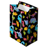 可愛いカラフル黒おもしろいベビー恐竜 ミディアムペーパーバッグ (正面アングル)