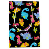 可愛いカラフル黒おもしろいベビー恐竜 ミディアムペーパーバッグ (正面)