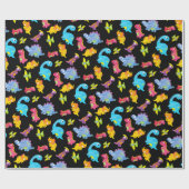 可愛いカラフル黒おもしろいベビー恐竜 ラッピングペーパー (フラット)