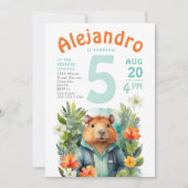 可愛いカラフル齧歯類誕生日フローラ水彩 招待状 (正面)