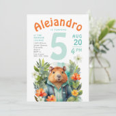 可愛いカラフル齧歯類誕生日フローラ水彩 招待状 (スタンド正面)