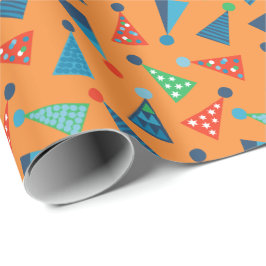 可愛いカラフルPartyhats on Orange ラッピングペーパー