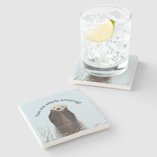 可愛いカワウソおもしろいと見事なプリン ストーンコースター (横)