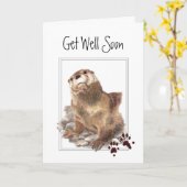 可愛いカワウソ早く元気に カード (黄色い花)