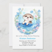 可愛いカワウソ男の子ベイビーシャワー 招待状 (正面)