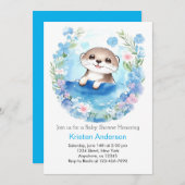 可愛いカワウソ男の子ベイビーシャワー 招待状 (正面/裏面)