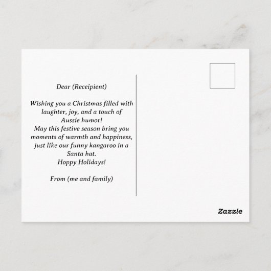 可愛いカンガルーお願いメリークリスマスおもしろいサンタ ポストカード (裏面)
